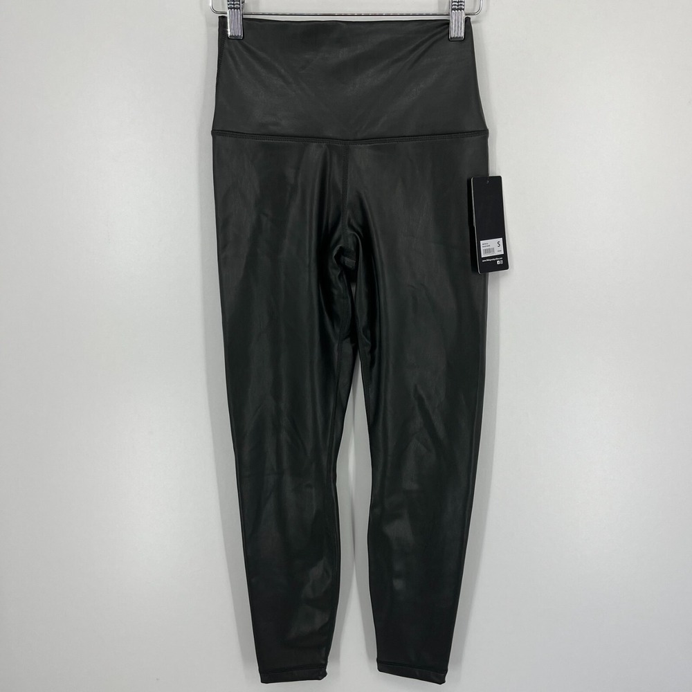 90 Degree by Reflex Black Olive Faux Leather High Waisted Leggings Size S NWT